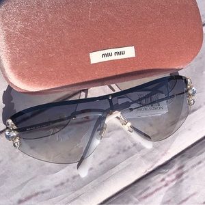 🆕 MIU MIU smoky gray Shield Sunglasses w/ Crystals